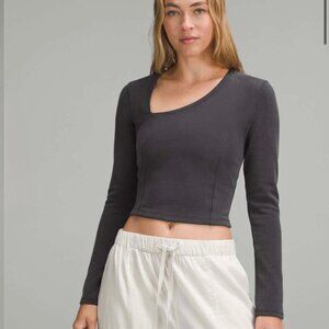 Lululemon Ribbed Softstreme Asymmetrical Long-Sleeve Shirt L Cropped Athleisure
